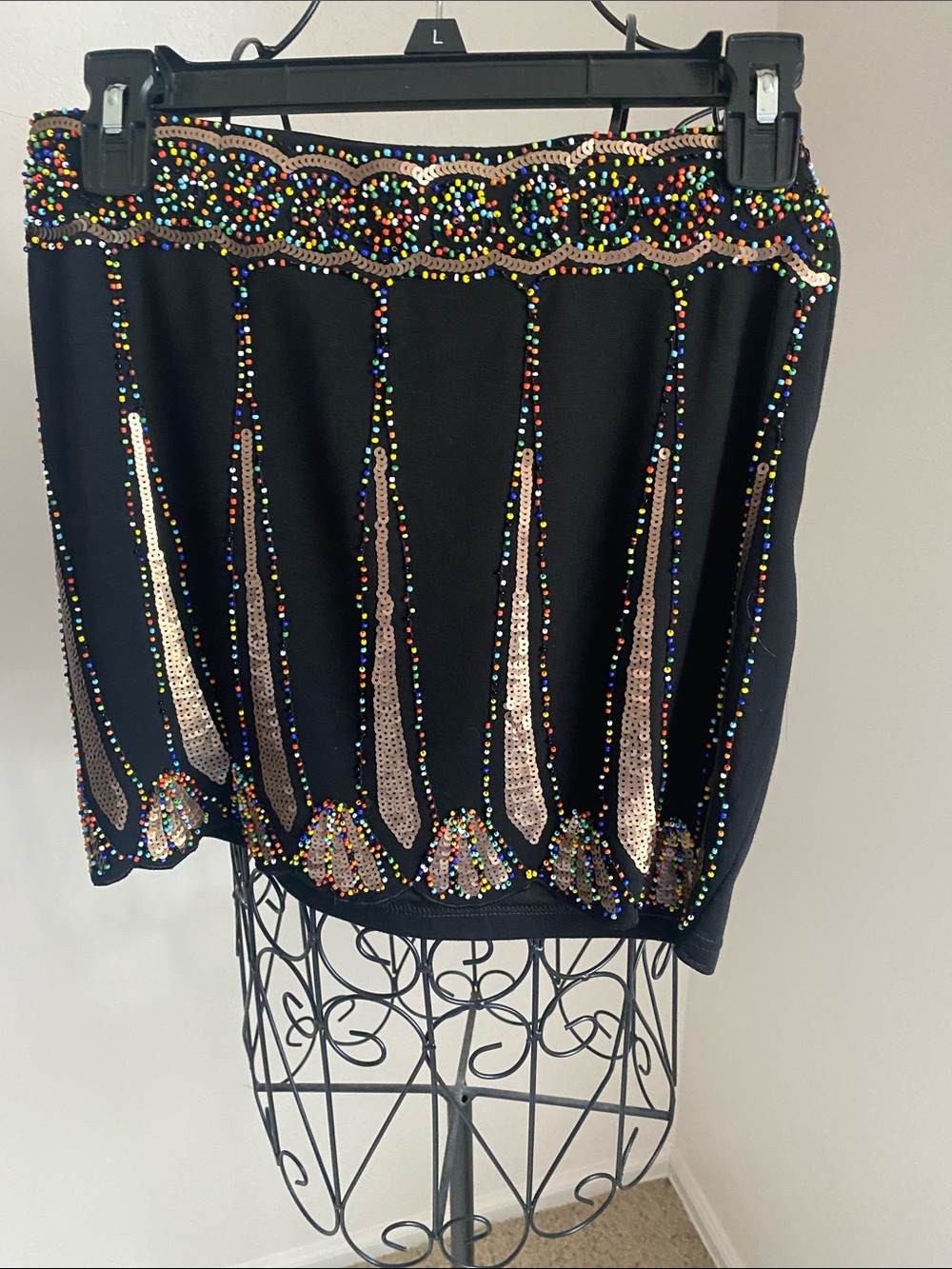 Black Beaded Embellished Mini Skirt